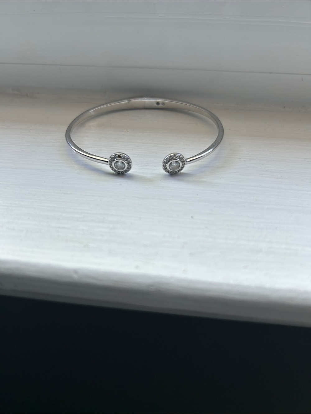 Nadri Silver Open Cuff Bracelet with Crystal Halo Ends